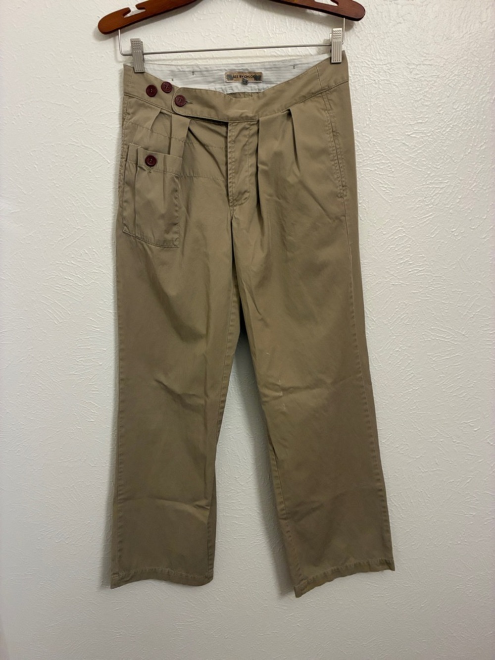 See By Chloe Tan Pleated Chinos with Button Detail